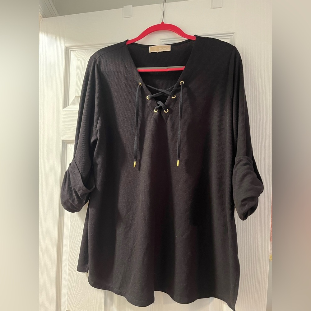 Michael Kors Drawstring 3/4 Sleeve or Long Sleeve Top with Gold Embellishments